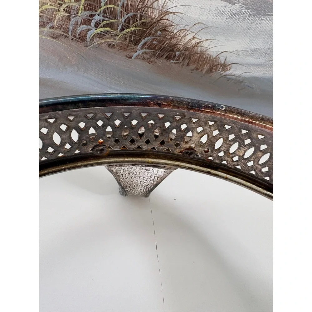 Vintage Silver Plated Reticulated Casserole Holder Lion Paw Feet Footed Trivet